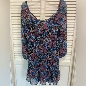 Rewind Floral Sheer Dress Lined Midi Long Sleeve Tie Back‎ Size Medium